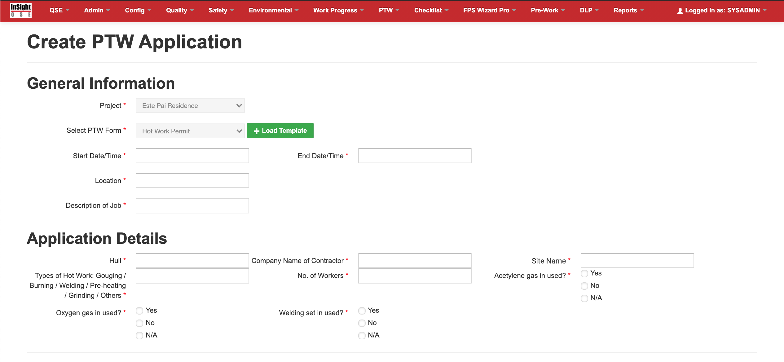 ePTW on the InSight QSE web portal