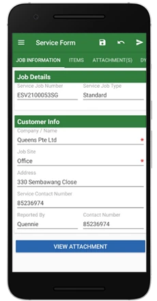 Servicing job on the InSight Servicing mobile app